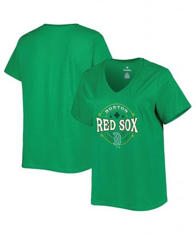 Women's Kelly Green Boston Red Sox Plus Size Celtic V-Neck T-shirt Kelly Green $20.25 Tops