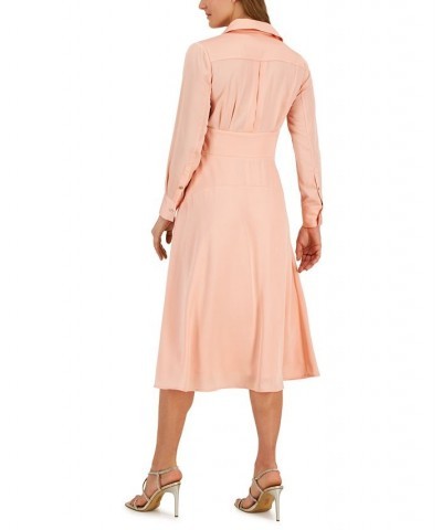 Hammered Satin Faux-Wrap Midi Shirtdress Orange $46.19 Dresses