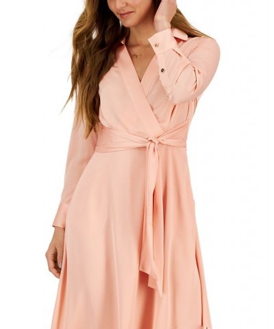 Hammered Satin Faux-Wrap Midi Shirtdress Orange $46.19 Dresses