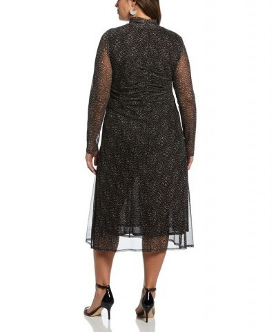 Plus Size Mock Neck Mesh Long Sleeve Midi Dress Black $50.66 Dresses