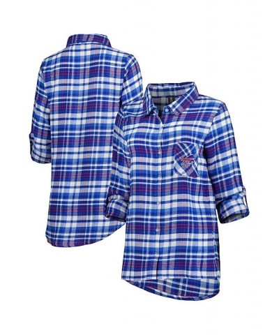 Women's Royal Red Buffalo Bills Mainstay Flannel Full-Button Long Sleeve Nightshirt Blue $34.44 Pajama