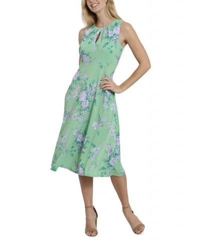 Petite Pleated Keyhole Floral-Print Midi Dress Green/Purple $46.53 Dresses