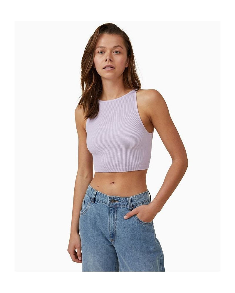 Women's Seamless High-Neck Cropped Tank Top Purple $12.60 Tops