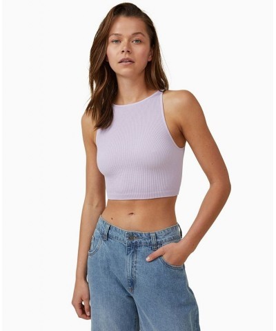 Women's Seamless High-Neck Cropped Tank Top Purple $12.60 Tops