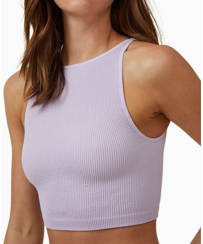 Women's Seamless High-Neck Cropped Tank Top Purple $12.60 Tops