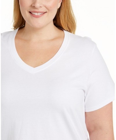 Plus Size Logo Patch V-Neck T-Shirt White $13.37 Tops
