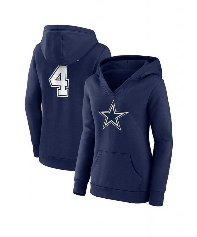 Women's Branded Dak Prescott Navy Dallas Cowboys Player Icon Name and Number V-Neck Pullover Hoodie $41.65 Sweatshirts