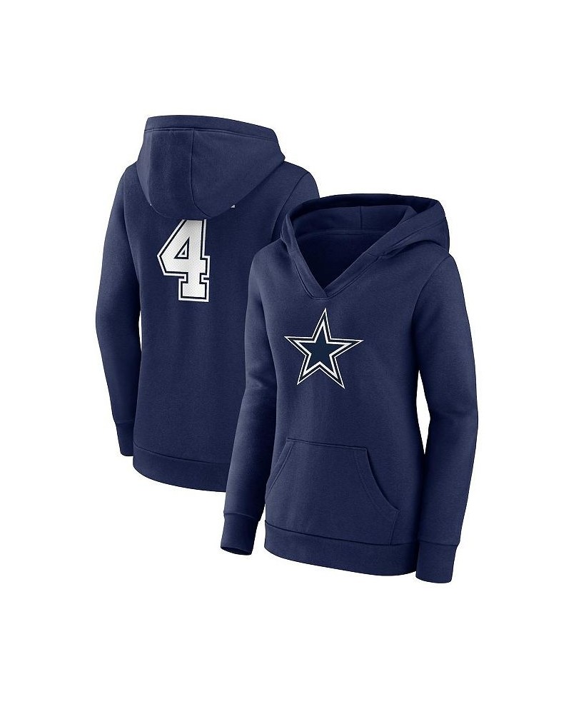 Women's Branded Dak Prescott Navy Dallas Cowboys Player Icon Name and Number V-Neck Pullover Hoodie $41.65 Sweatshirts