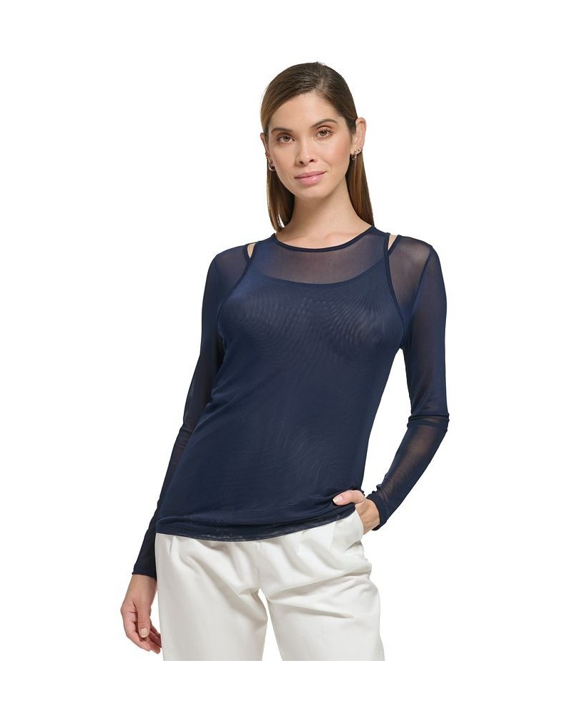 Women's Layered Cutout Mesh Top Twilight $19.88 Tops