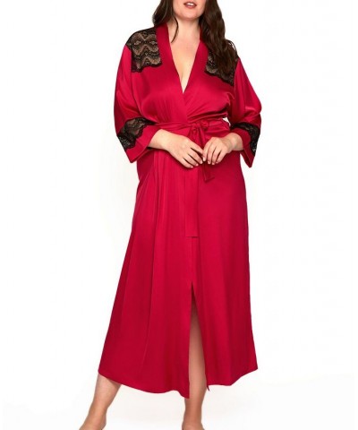 Women's Plus Size Luxury Long Robe Trimmed in Lace Fuchsia $42.00 Lingerie