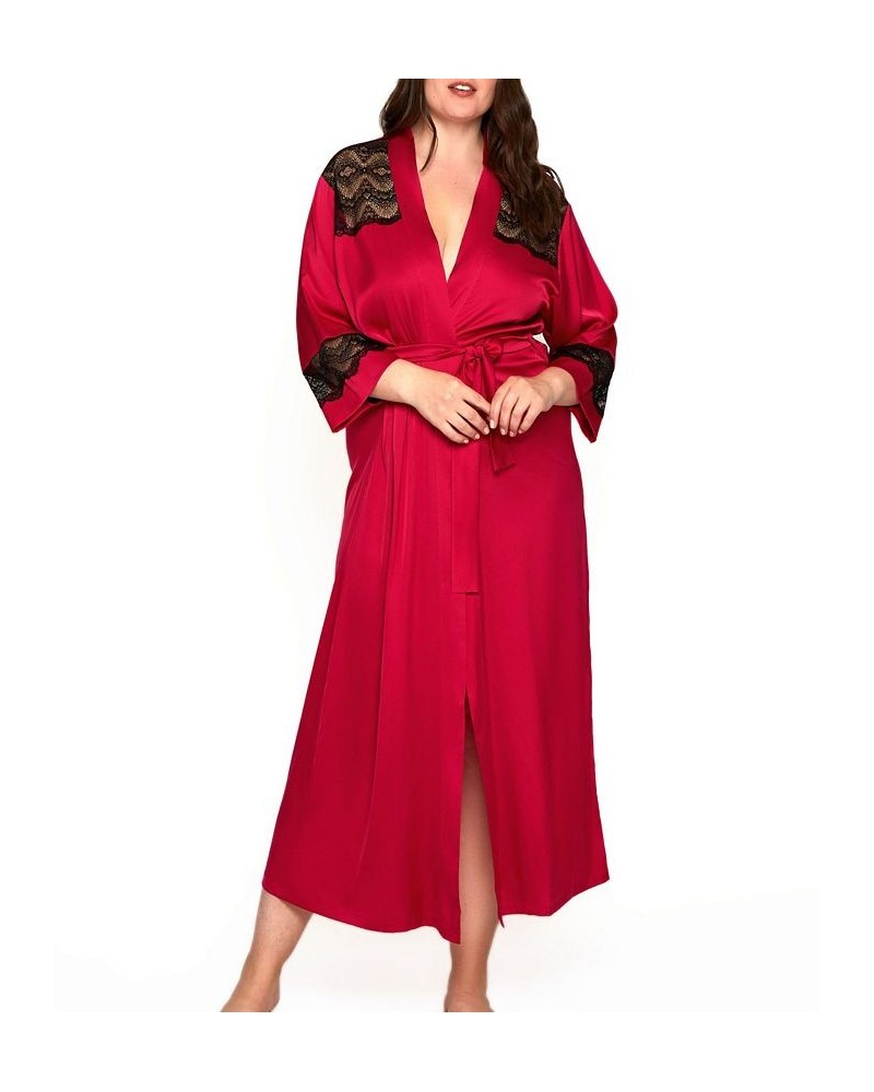 Women's Plus Size Luxury Long Robe Trimmed in Lace Fuchsia $42.00 Lingerie