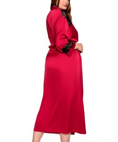 Women's Plus Size Luxury Long Robe Trimmed in Lace Fuchsia $42.00 Lingerie