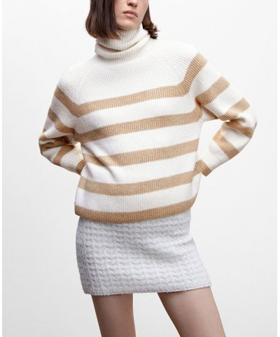 Women's Striped Turtleneck Sweater Tan/Beige $35.00 Sweaters