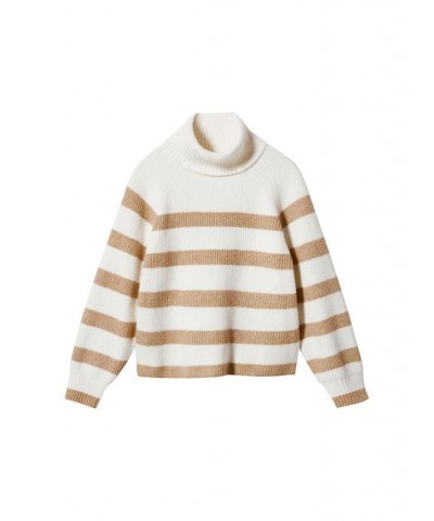 Women's Striped Turtleneck Sweater Tan/Beige $35.00 Sweaters