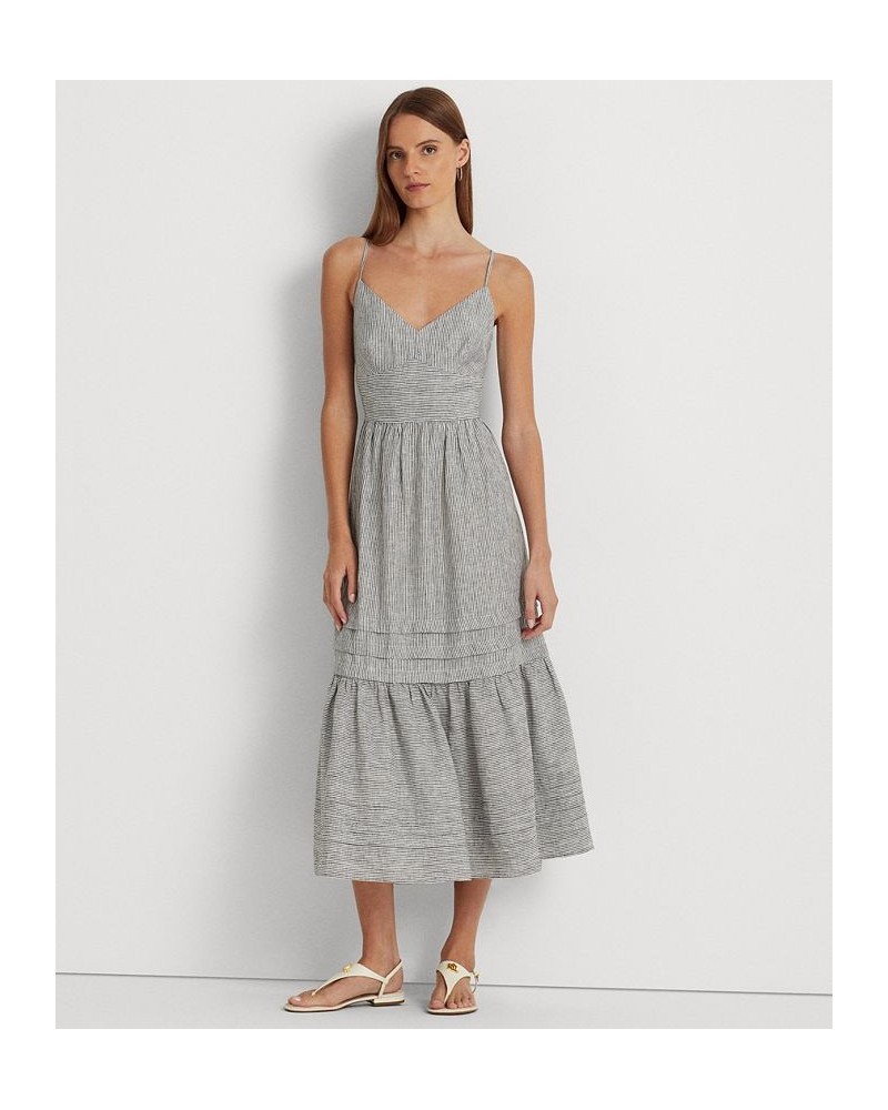 Women's Striped Bow-Back Linen Dress Black/White $78.00 Dresses