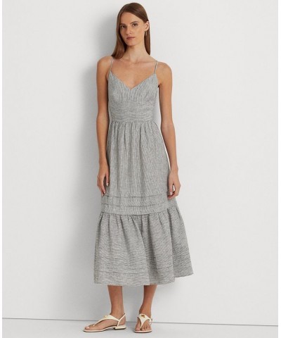 Women's Striped Bow-Back Linen Dress Black/White $78.00 Dresses