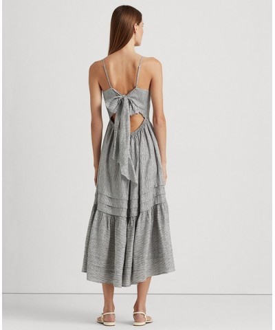 Women's Striped Bow-Back Linen Dress Black/White $78.00 Dresses