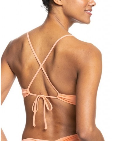 Juniors' Beach Classics Athletic Triangle Bikini Top & Tie Bikini Bottoms Orange $21.50 Swimsuits