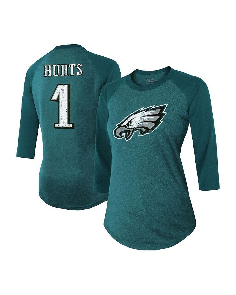 Women's Threads Jalen Hurts Midnight Green Philadelphia Eagles Name and Number Raglan 3/4 Sleeve T-shirt Green $28.80 Tops