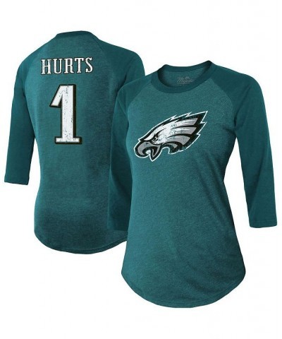 Women's Threads Jalen Hurts Midnight Green Philadelphia Eagles Name and Number Raglan 3/4 Sleeve T-shirt Green $28.80 Tops