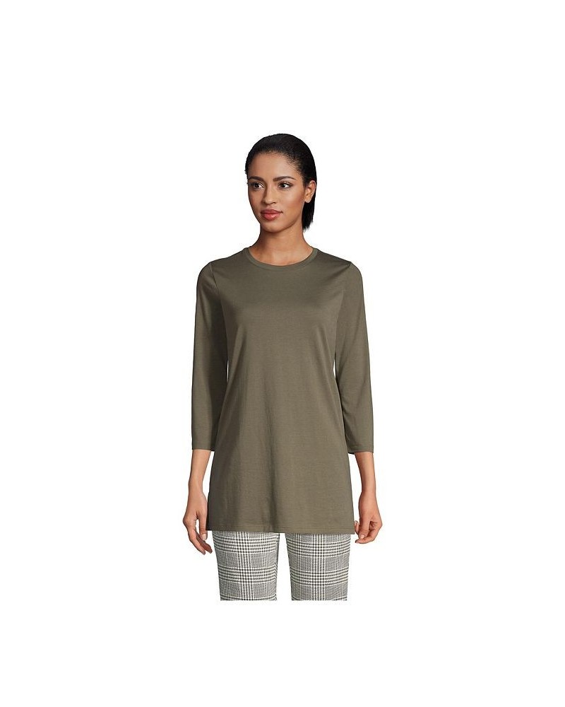 Women's Petite 3/4 Sleeve Supima Cotton Crewneck Tunic Forest moss $24.36 Tops