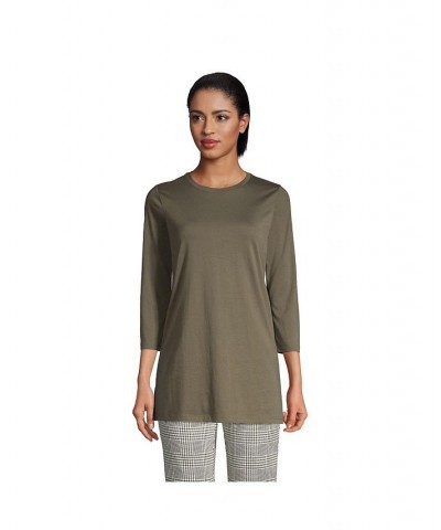 Women's Petite 3/4 Sleeve Supima Cotton Crewneck Tunic Forest moss $24.36 Tops