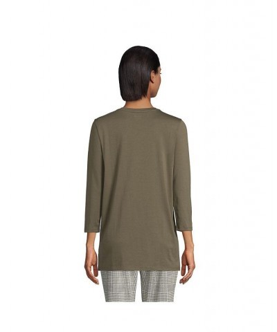 Women's Petite 3/4 Sleeve Supima Cotton Crewneck Tunic Forest moss $24.36 Tops