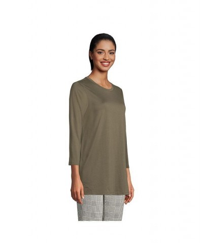 Women's Petite 3/4 Sleeve Supima Cotton Crewneck Tunic Forest moss $24.36 Tops