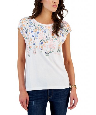 Women's Short-Sleeve Floral Top White $13.55 Tops