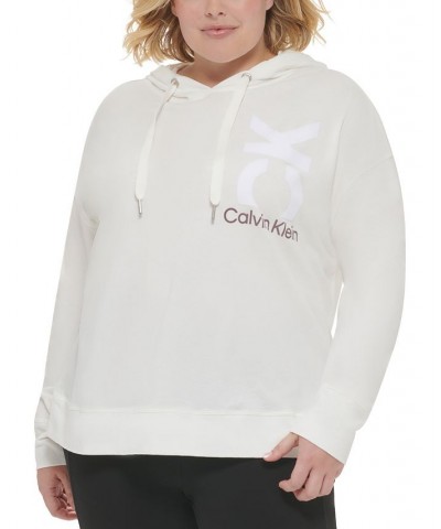 Plus Size Logo Cotton Hooded Sweatshirt White $20.67 Sweatshirts