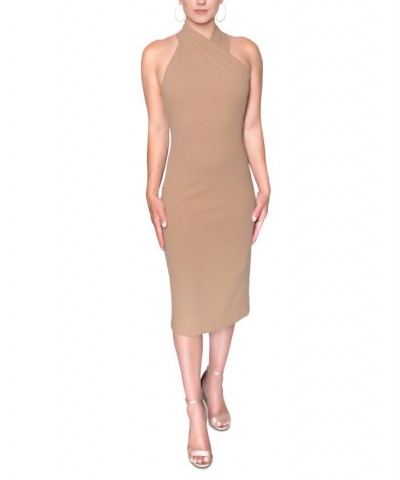 Halter Sheath Dress Tan $36.89 Dresses