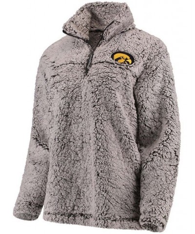 Women's Gray Iowa Hawkeyes Sherpa Super Soft Quarter-Zip Pullover Jacket Gray $37.50 Jackets