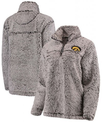 Women's Gray Iowa Hawkeyes Sherpa Super Soft Quarter-Zip Pullover Jacket Gray $37.50 Jackets