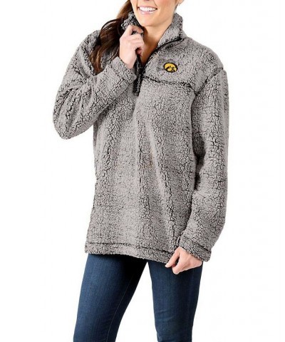 Women's Gray Iowa Hawkeyes Sherpa Super Soft Quarter-Zip Pullover Jacket Gray $37.50 Jackets