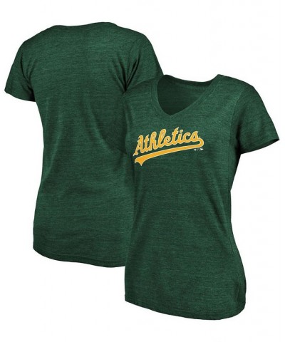 Women's Heathered Green Oakland Athletics Wordmark Tri-Blend V-Neck T-shirt Heather Green $26.54 Tops