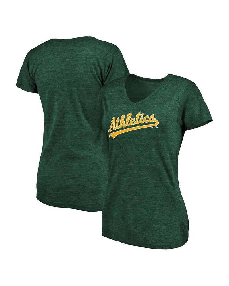 Women's Heathered Green Oakland Athletics Wordmark Tri-Blend V-Neck T-shirt Heather Green $26.54 Tops