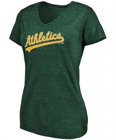 Women's Heathered Green Oakland Athletics Wordmark Tri-Blend V-Neck T-shirt Heather Green $26.54 Tops