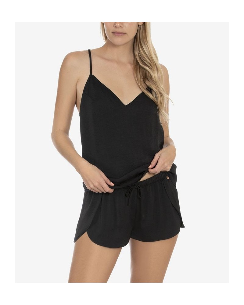 Women's Molly Solid Hammered Satin 2 Piece Cami-Tap Set Black $18.55 Sleepwear