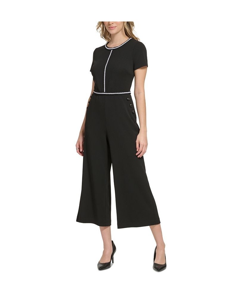 Women's Contrast-Trim Scuba Crepe Jumpsuit Black $77.28 Pants