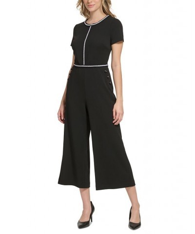 Women's Contrast-Trim Scuba Crepe Jumpsuit Black $77.28 Pants