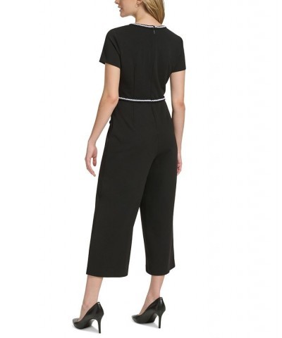 Women's Contrast-Trim Scuba Crepe Jumpsuit Black $77.28 Pants