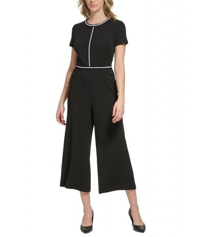 Women's Contrast-Trim Scuba Crepe Jumpsuit Black $77.28 Pants