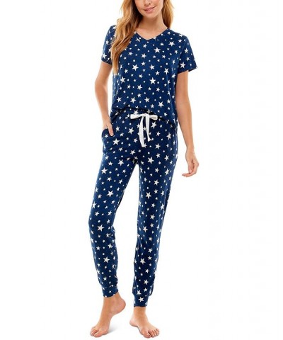 V-Neck T-Shirt & Jogger Pants Pajama Set Libra Stars Estate Blue $12.90 Sleepwear
