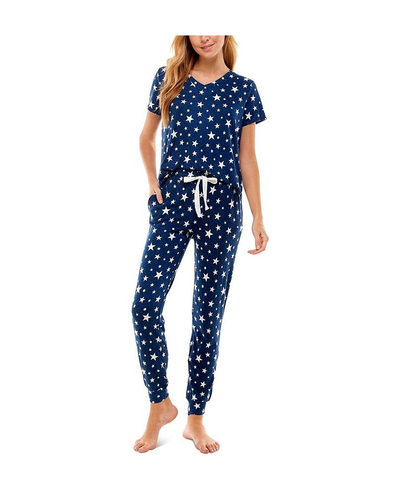 V-Neck T-Shirt & Jogger Pants Pajama Set Libra Stars Estate Blue $12.90 Sleepwear