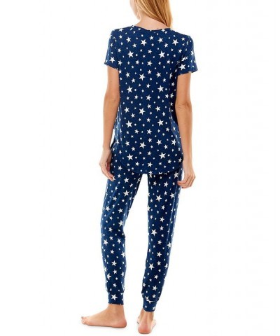 V-Neck T-Shirt & Jogger Pants Pajama Set Libra Stars Estate Blue $12.90 Sleepwear