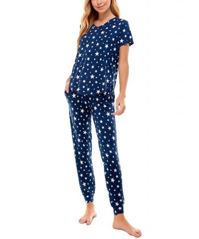 V-Neck T-Shirt & Jogger Pants Pajama Set Libra Stars Estate Blue $12.90 Sleepwear