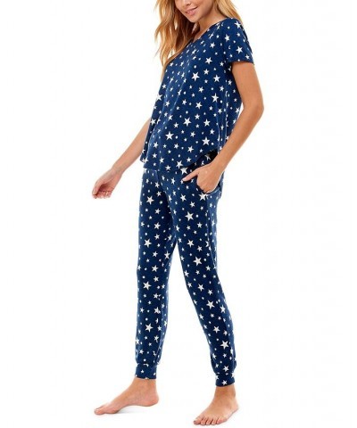 V-Neck T-Shirt & Jogger Pants Pajama Set Libra Stars Estate Blue $12.90 Sleepwear