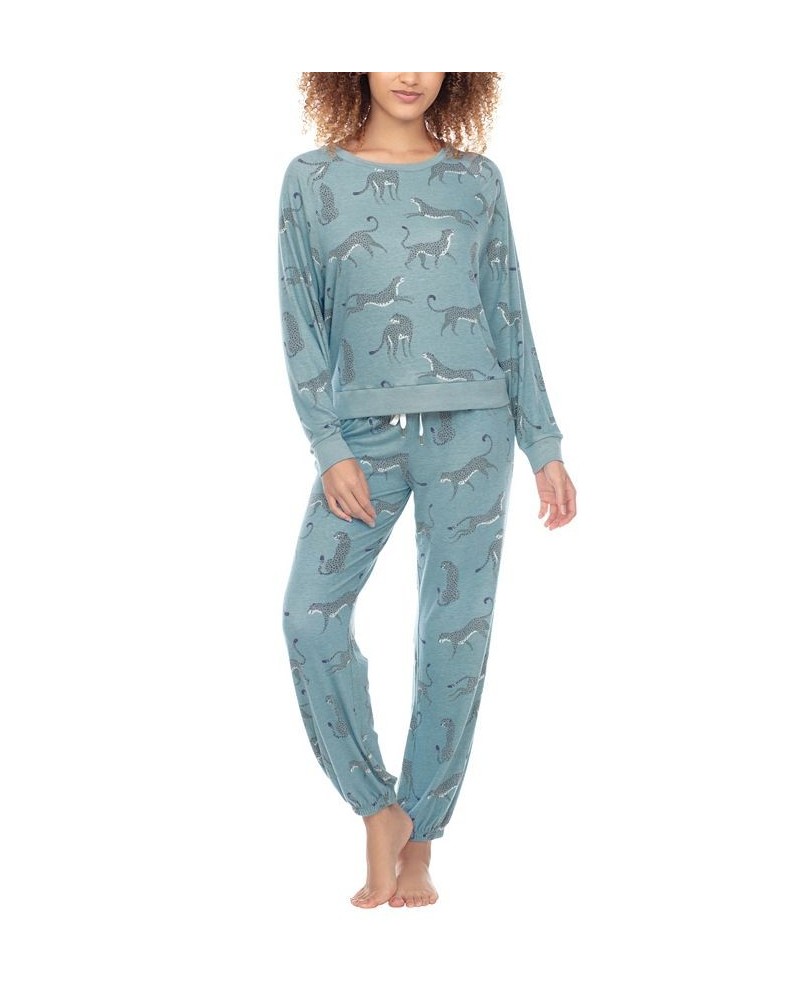 Women's Printed Brushed Jersey Lounge Set Galaxy Cheetah $32.00 Sleepwear