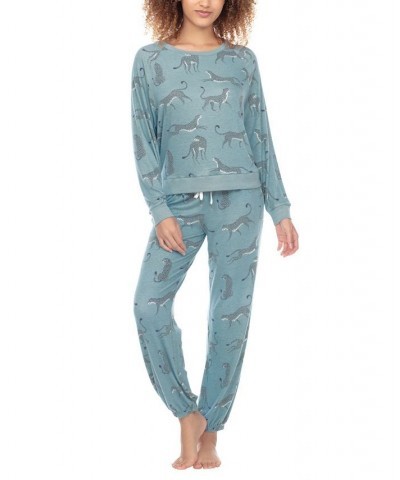 Women's Printed Brushed Jersey Lounge Set Galaxy Cheetah $32.00 Sleepwear