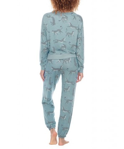 Women's Printed Brushed Jersey Lounge Set Galaxy Cheetah $32.00 Sleepwear